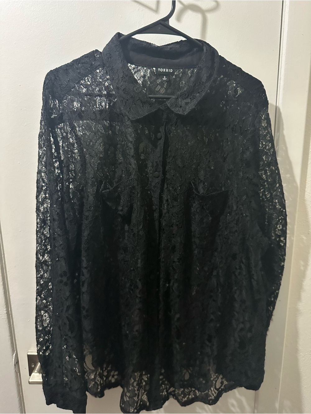 Torrid Black Sheer Lace Button-Down Shirt